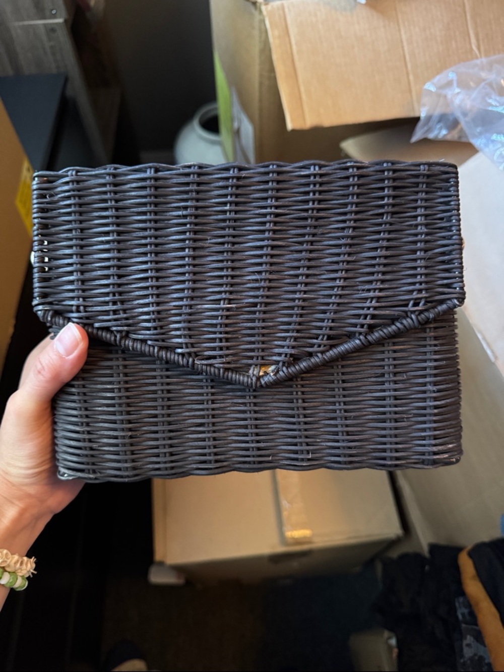 Zara Woven Black Raffia Box Bag
